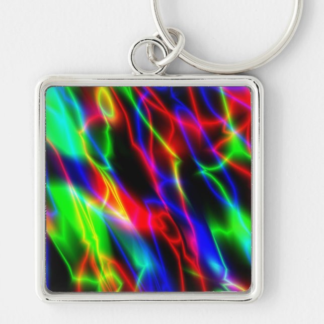 Neon Night Fyrkantig Silverfärgad Nyckelring (Framsidan)