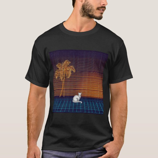 Neon Night Watch Cat T Shirt (Framsida)