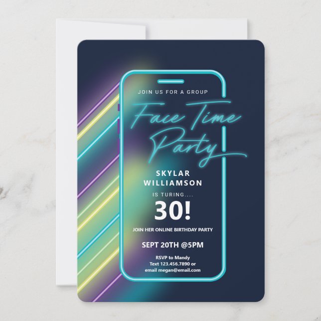 Neon Nightlife Vibe Online Group Video Chatta Part Inbjudningar (Framsida)