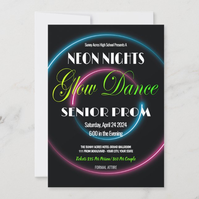 Neon Nights Prom-inbjudan till gymnasiet Inbjudningar (Framsida)