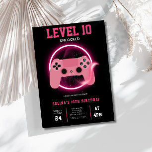 Neon Nivå 10 Upplåst video spel födelsedag Inbjudningar