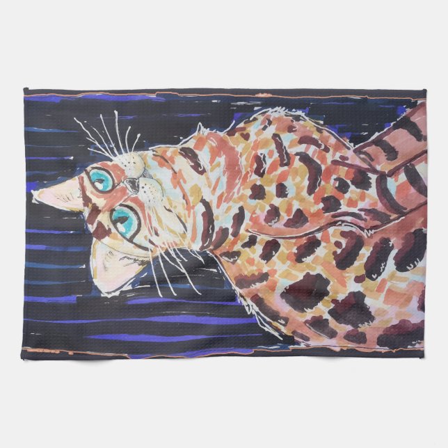 Neon Noir Bengal Cat Kökshandduk (Horisontell)
