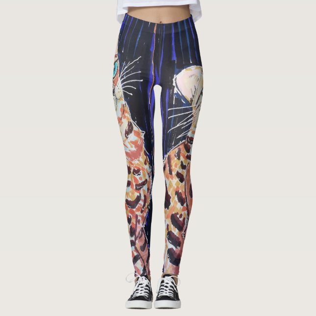 Neon Noir Bengal Cat Leggings (Framsida)