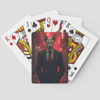 Neon Noir Sphynx Cat in Mafia Style Casinokort
