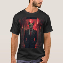 Neon Noir Sphynx Cat in Mafia Style T Shirt