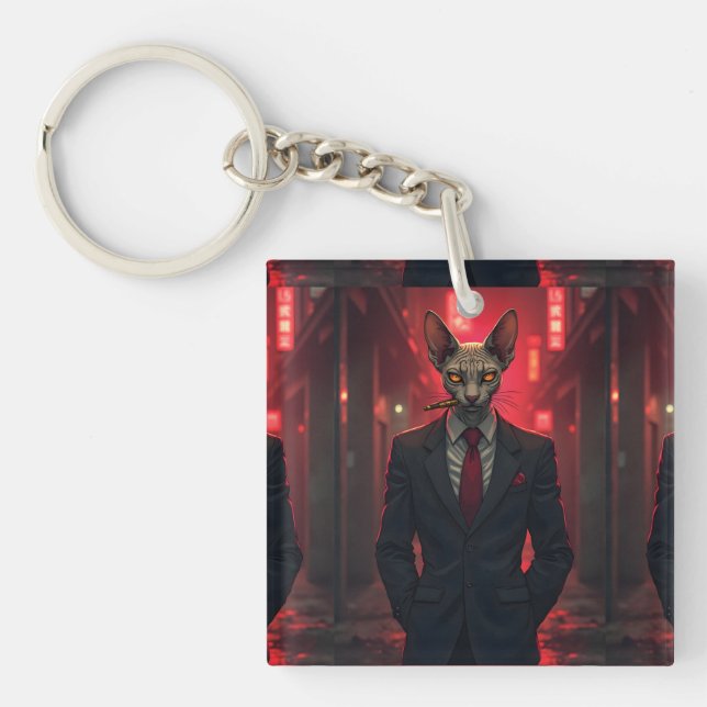 Neon Noir Sphynx Katt i Maffia Stil (Framsidan)