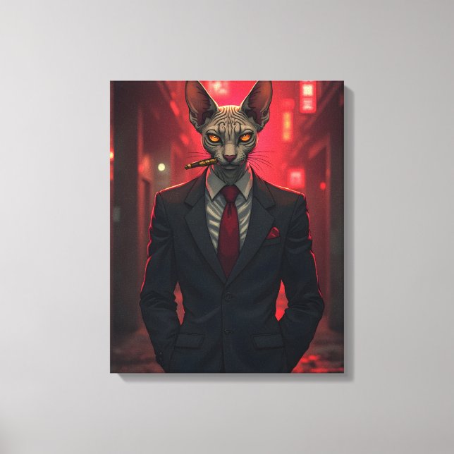 Neon Noir Sphynx Katt i Maffia Stil Canvastryck (Framsida)