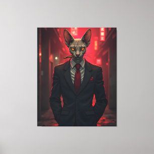 Neon Noir Sphynx Katt i Maffia Stil Canvastryck