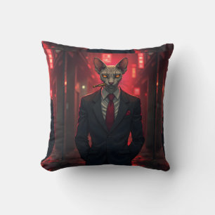 Neon Noir Sphynx Katt i Maffia Stil Kudde