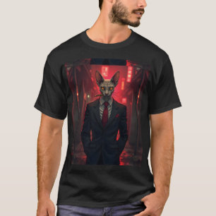 Neon Noir Sphynx Katt i Maffia Stil T Shirt