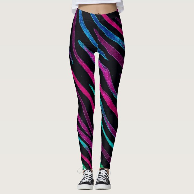 Neon Noir Zebra mönstrad Leggings (Framsida)