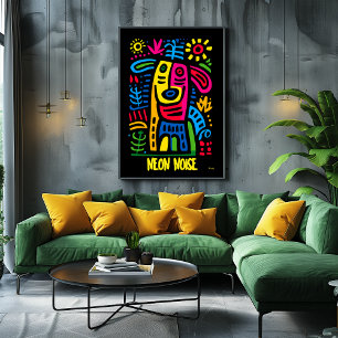 Neon Noise Hund - Abstrakt Geometric Animal Art Poster