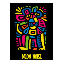 Neon Noise Lejon - Abstrakt Geometric Tribal Art
