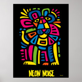 Neon Noise Lejon - Abstrakt Geometric Tribal Art Poster