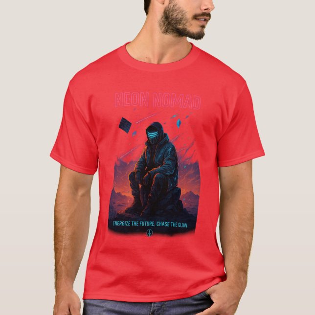 Neon Nomad - Cyber Desert Wanderer T Shirt (Framsida)