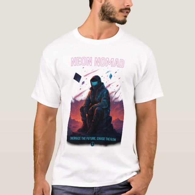 Neon Nomad - Cyber Desert Wanderer T Shirt (Framsida)