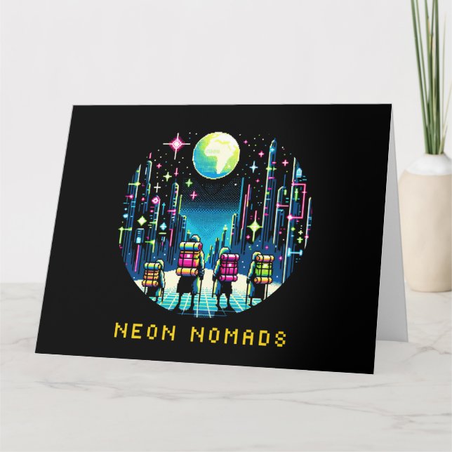 Neon Nomads - Cyberpunk Pixel Art Travel Design Kort (Framsida)