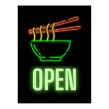 Neon Noodle Bowl Open Sign Poster