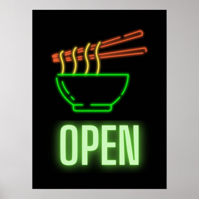 Neon Noodle Bowl Open Sign Poster (Framsidan)