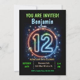 Neon Number Boy 12:e Birthday Inbjudningar