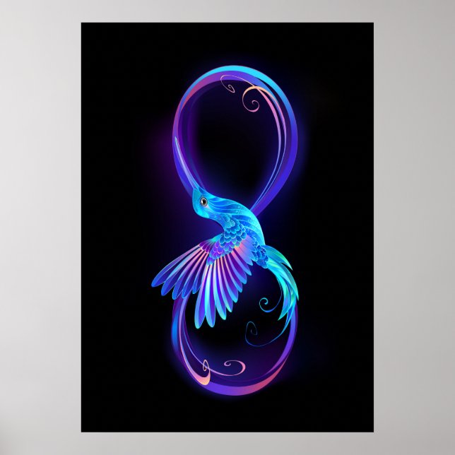 Neon oändlighetssymbol med glödande kolibri poster (Framsidan)