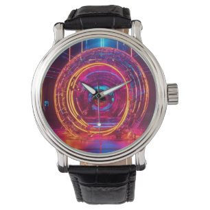 Neon Ocean: 4D Techno Dance Album Art i 3D Abstra Armbandsur