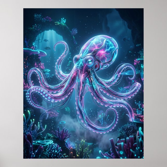 Neon Octopus Data Reef Poster (Framsidan)