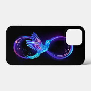 Neon Ofinity Symbol med glowing Hummingbird