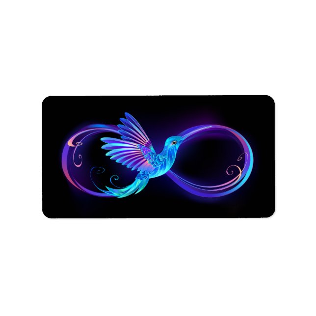Neon Ofinity Symbol med glowing Hummingbird Adressetikett (Framsidan)