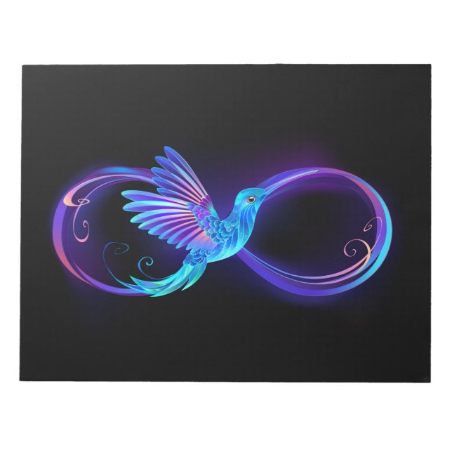 Neon Ofinity Symbol med glowing Hummingbird Anteckningsblock (Framsida)