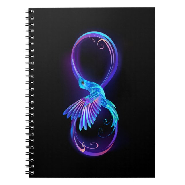 Neon Ofinity Symbol med glowing Hummingbird Anteckningsbok (Framsidan)