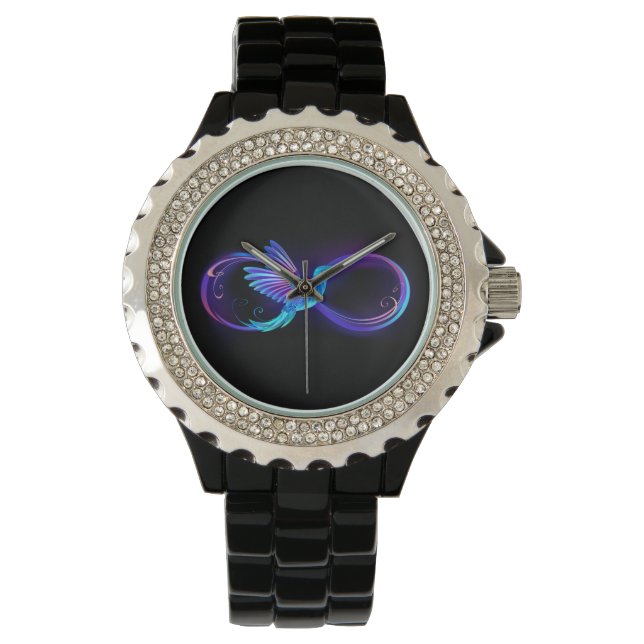 Neon Ofinity Symbol med glowing Hummingbird Armbandsur (Framsida)