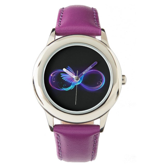 Neon Ofinity Symbol med glowing Hummingbird Armbandsur (Framsida)