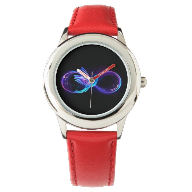 Neon Ofinity Symbol med glowing Hummingbird Armbandsur (Framsida)