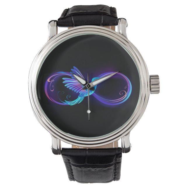 Neon Ofinity Symbol med glowing Hummingbird Armbandsur (Framsida)