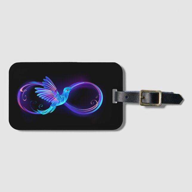 Neon Ofinity Symbol med glowing Hummingbird Bagagebricka (Framsida horisontal)