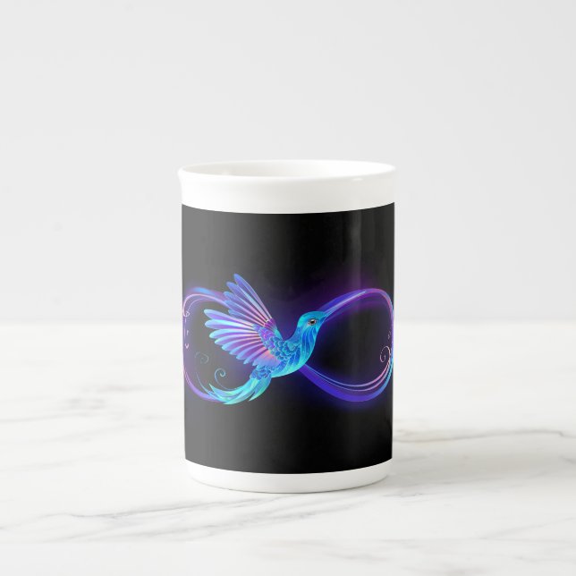 Neon Ofinity Symbol med glowing Hummingbird Benporslin Mugg (Framsidan)