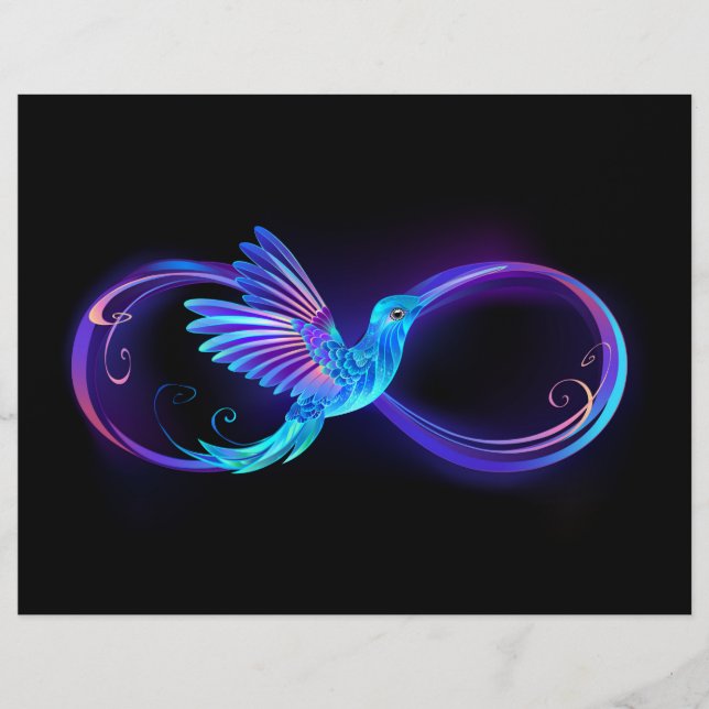 Neon Ofinity Symbol med glowing Hummingbird Brevhuvud (Framsida)