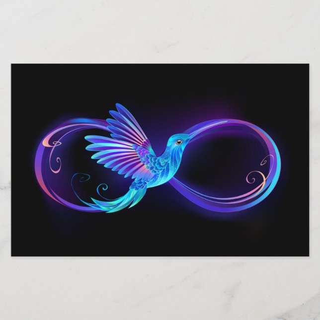 Neon Ofinity Symbol med glowing Hummingbird Brevpapper (Framsida)