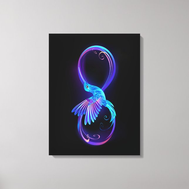 Neon Ofinity Symbol med glowing Hummingbird Canvastryck (Framsida)