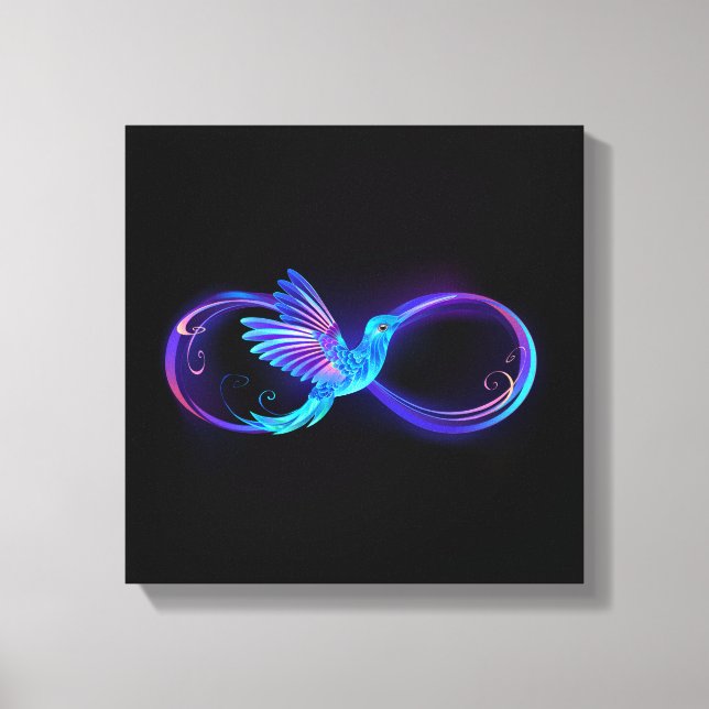 Neon Ofinity Symbol med glowing Hummingbird Canvastryck (Framsida)