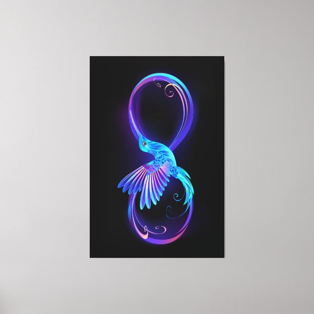 Neon Ofinity Symbol med glowing Hummingbird Canvastryck (Framsida)