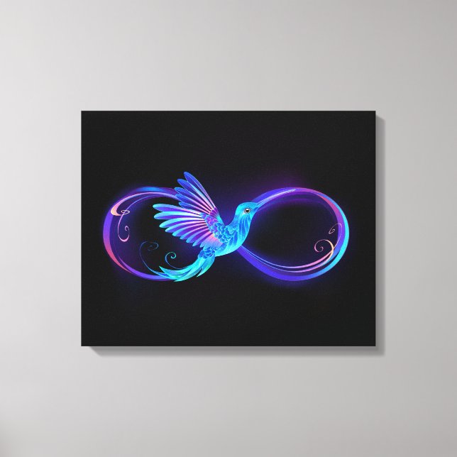 Neon Ofinity Symbol med glowing Hummingbird Canvastryck (Framsida)