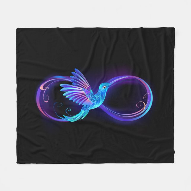 Neon Ofinity Symbol med glowing Hummingbird Fleecefilt (Framsidan (Horisontell))
