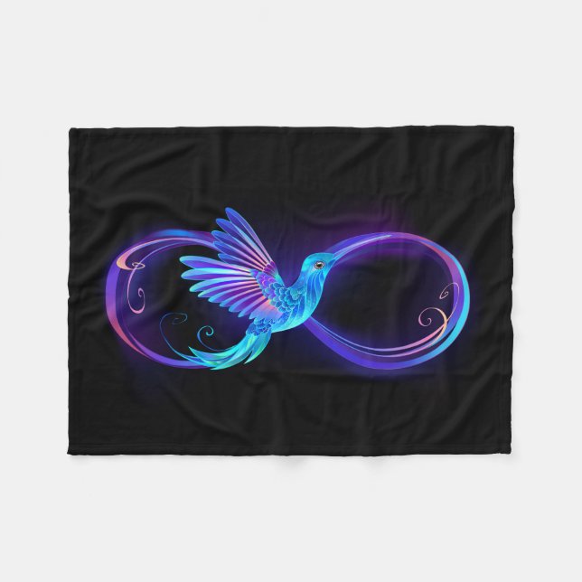 Neon Ofinity Symbol med glowing Hummingbird Fleecefilt (Framsidan (Horisontell))