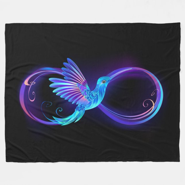 Neon Ofinity Symbol med glowing Hummingbird Fleecefilt (Framsidan (Horisontell))