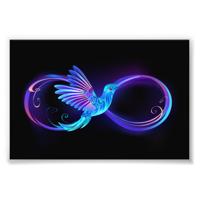 Neon Ofinity Symbol med glowing Hummingbird Fototryck (Framsidan)