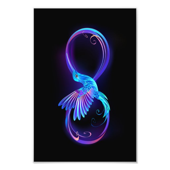 Neon Ofinity Symbol med glowing Hummingbird Fototryck (Framsidan)