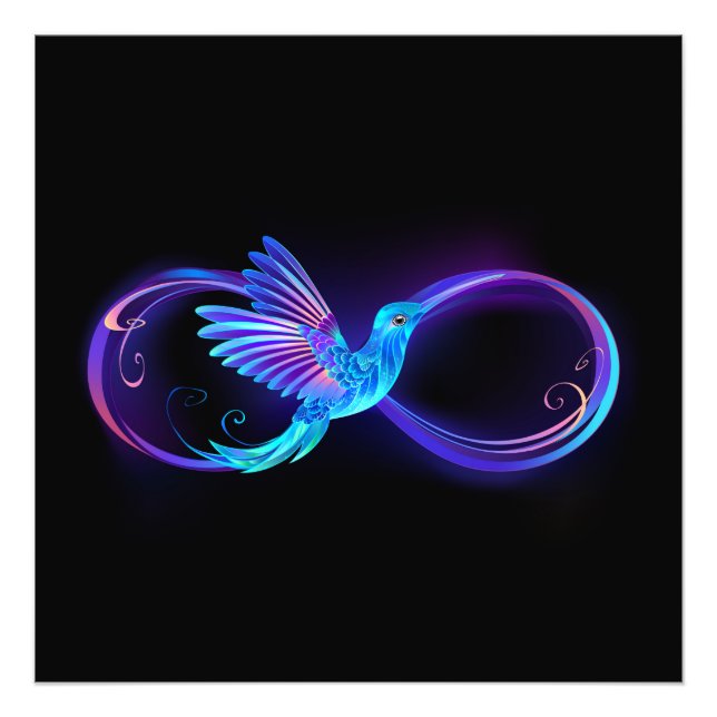 Neon Ofinity Symbol med glowing Hummingbird Fototryck (Framsidan)
