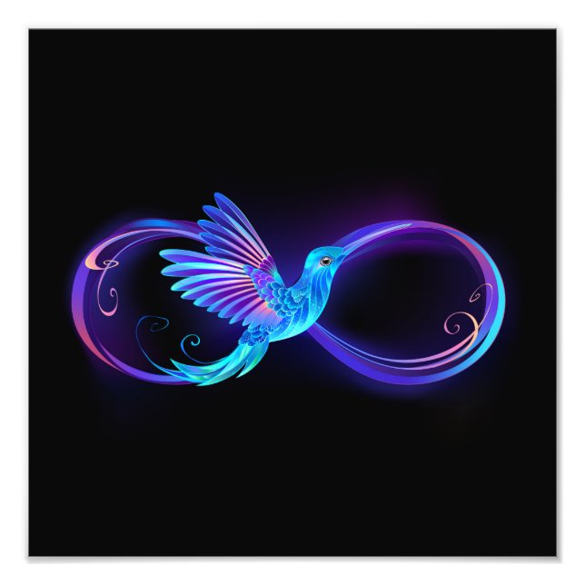 Neon Ofinity Symbol med glowing Hummingbird Fototryck (Framsidan)